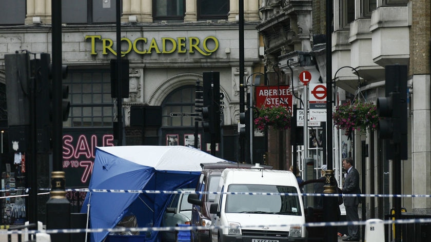 The area believed to contain a bomb is cordoned off in central London June