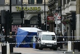 The area believed to contain a bomb is cordoned off in central London