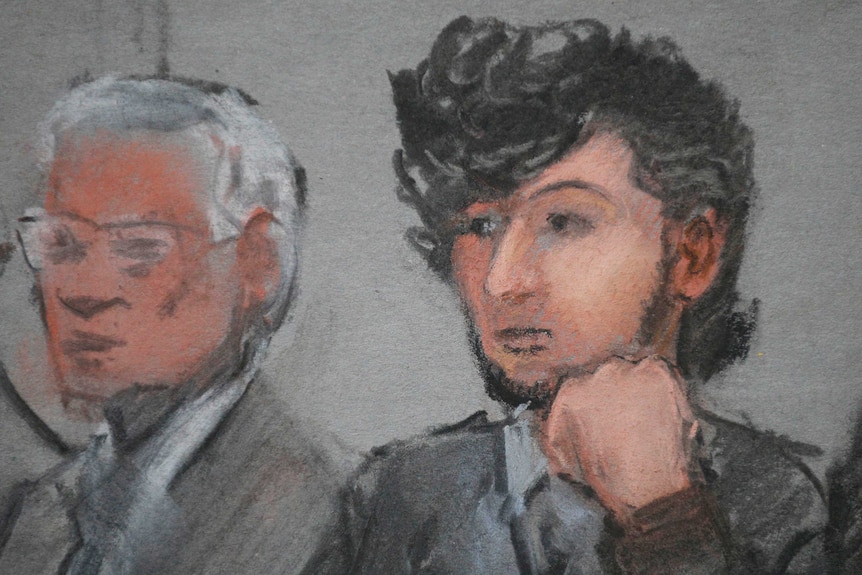 A courtroom sketch of Dzhokhar Tsarnaev in January 5, 2015.