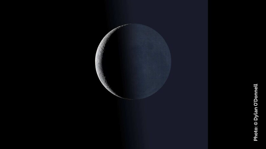 Earthshine on a waxing crescent moon