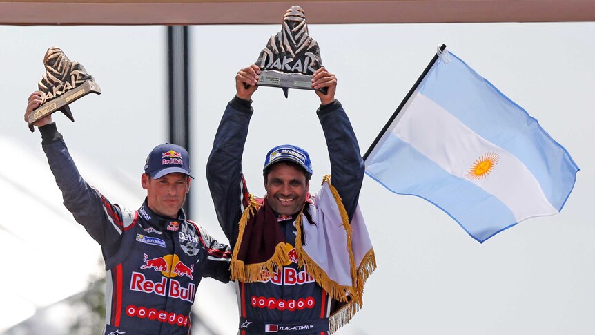 Nasser al-Attiyah celebrates his Dakar victory
