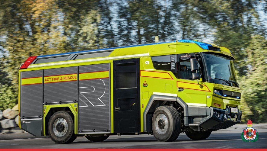 A brightly coloured fire truck