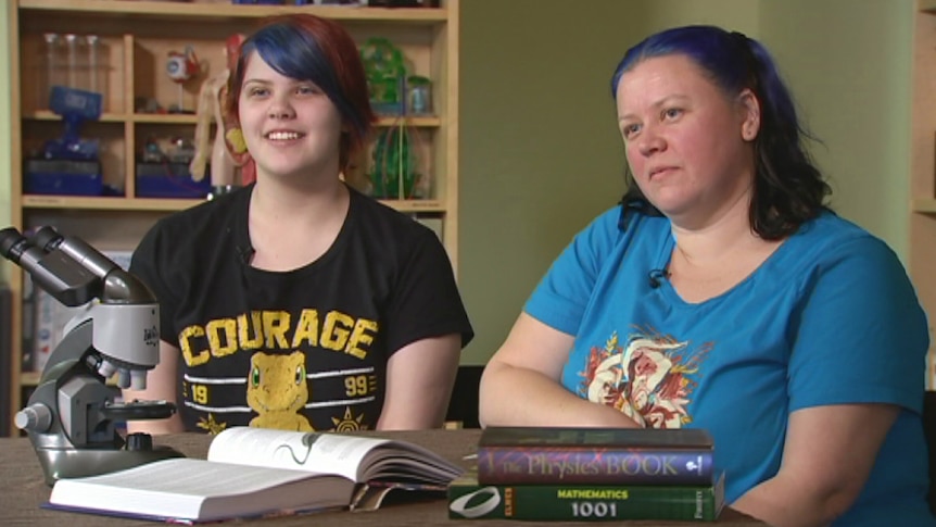 Aimee Miller, left, was home schooled by her mum Mish Baker, right.