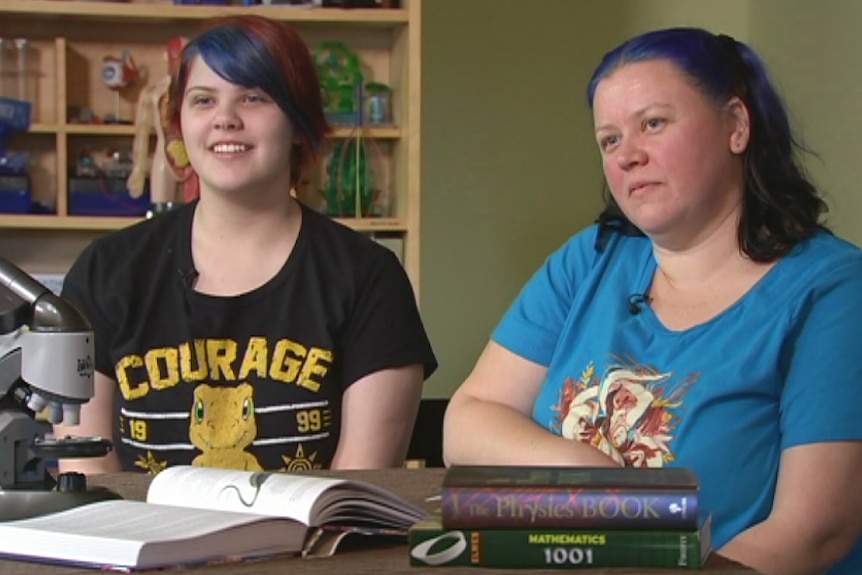 Aimee Miller, left, was home schooled by her mum Mish Baker, right.