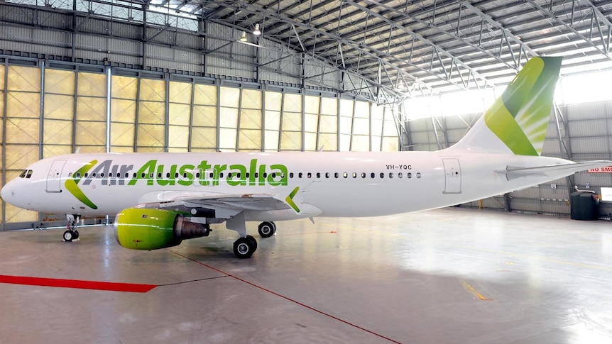 An Air Australia jet sits in the hangar at the launch of Air Australia in Brisbane.