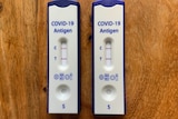Two rapid antigen tests showing positive results for COVID-19