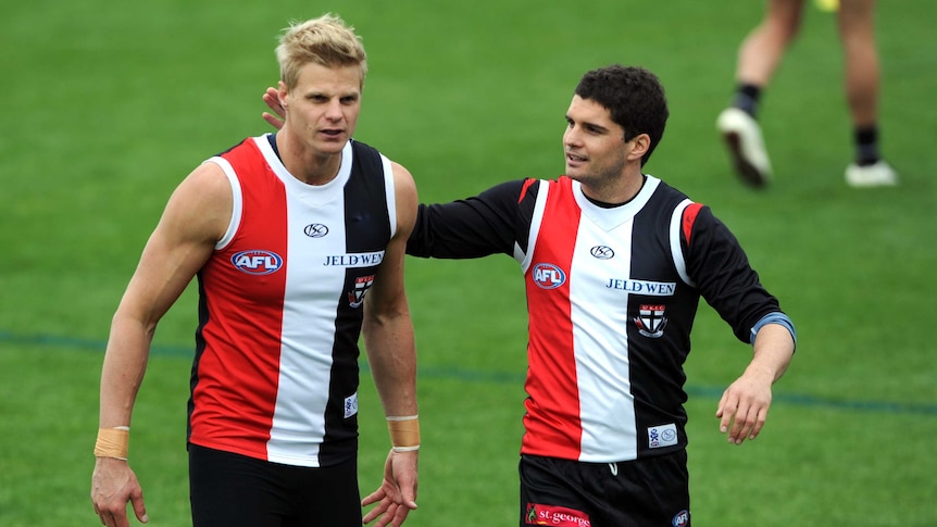 Nick Riewoldt and Leigh Montagna at St Kilda training