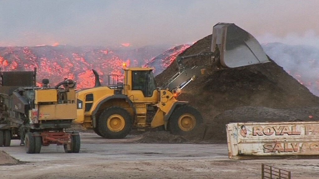 Crews still fighting fire at Buckland Park mulching yard north of