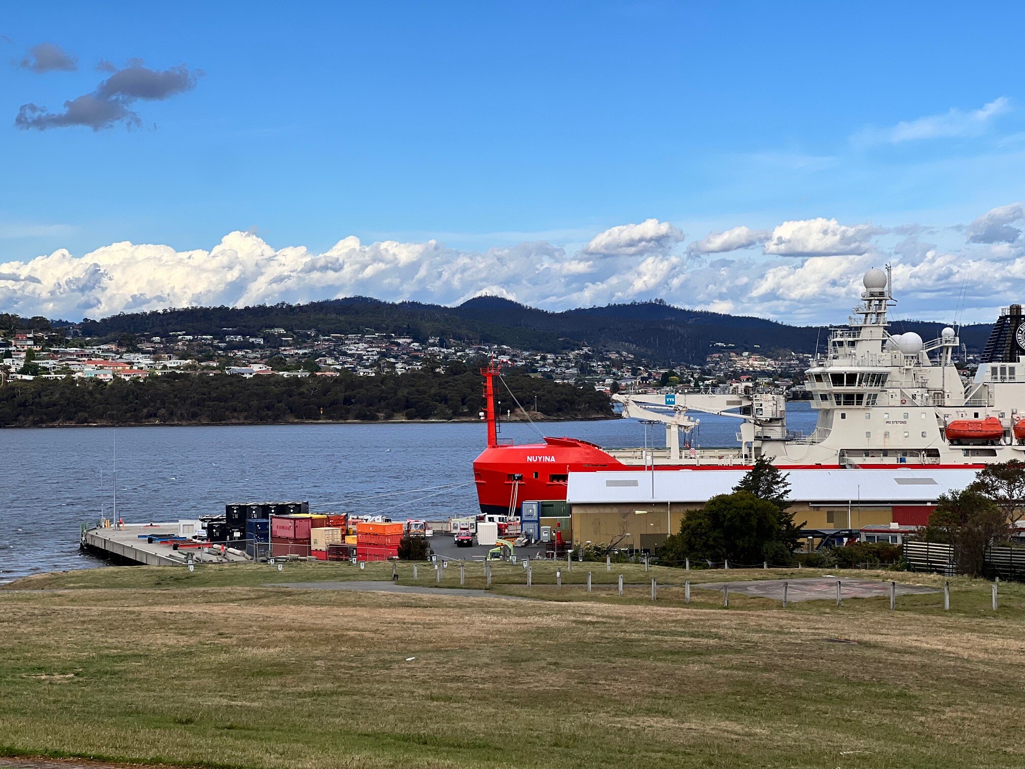 Fire trucks near Nuyina berth, Hobart