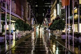Melbourne's Bourke Street Mall is shown deserted at night.