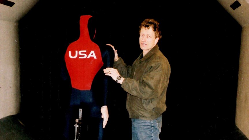 Canadian researcher Len Brownlie prepares a dummy for wind tunnel testing.
