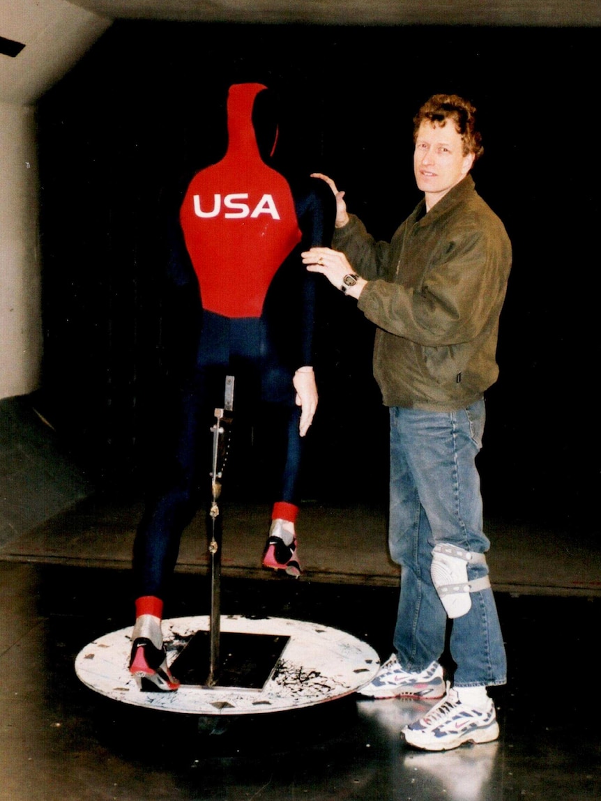 Canadian researcher Len Brownlie prepares a dummy for wind tunnel testing.