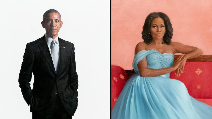 Portraits of Barack Obama and Michelle Obama