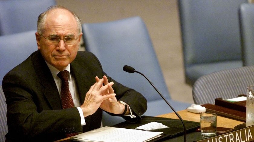 John Howard listens to a speaker during a Security Council meeting on the situation in East Timor at the UN in New York on January 30, 2002.