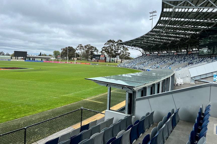 seating and part of green oval at eureka stadium in ballarat