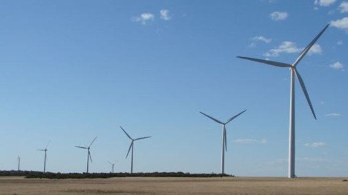 Wind turbines with the sky in the background