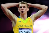 Steven Solomon recovers after the 400m final at the London 2012 Olympic Games.