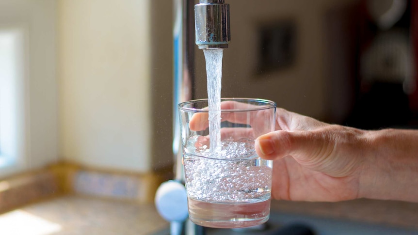 A glass being filled with tap water