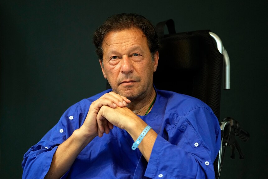 Former Pakistani Prime Minister Imran Khan speaks during a news conference in Shaukat Khanum hospital.