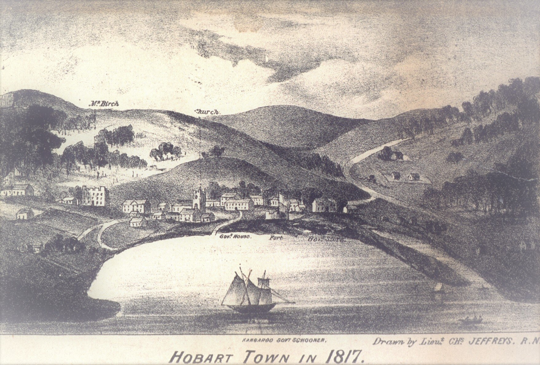 Hobart Town historical drawing.