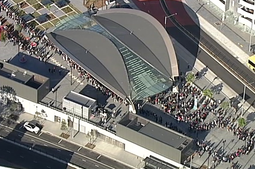 The queues of people at Castle Hill station for Sydney's new Metro trains