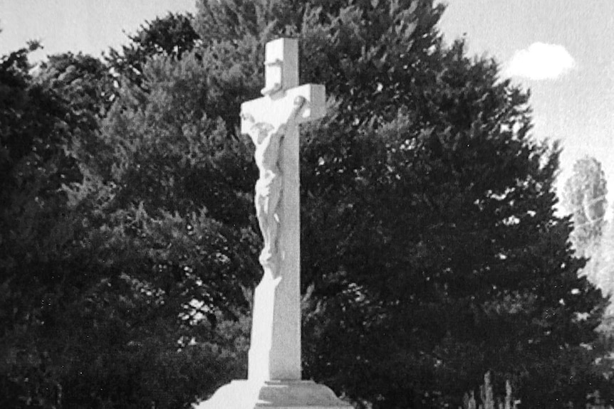 An historical photo shows the unique crucifix design
