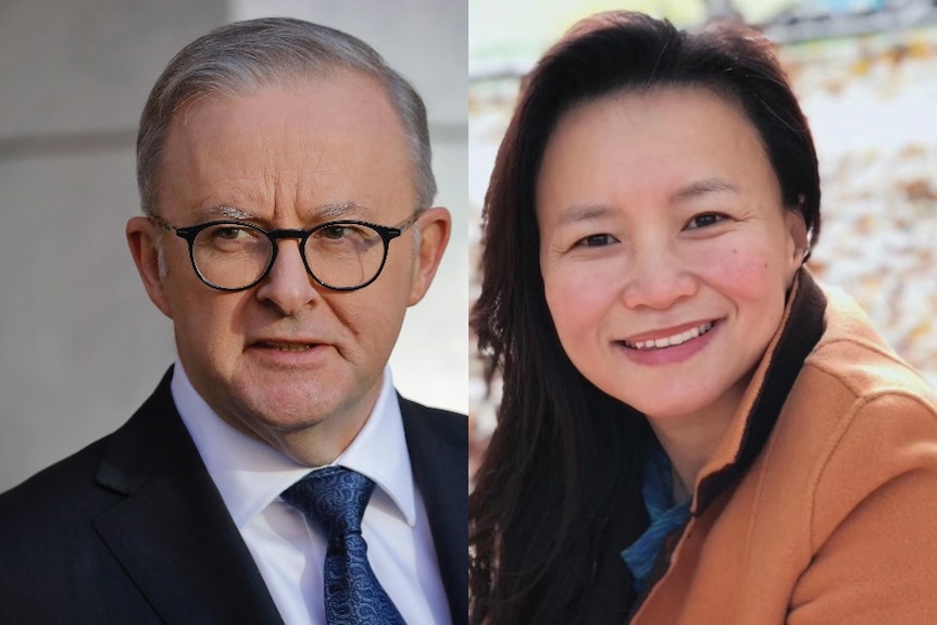 A man with grey hair and glasses next to a separate photo of a young Chinese-Australian woman smiling.