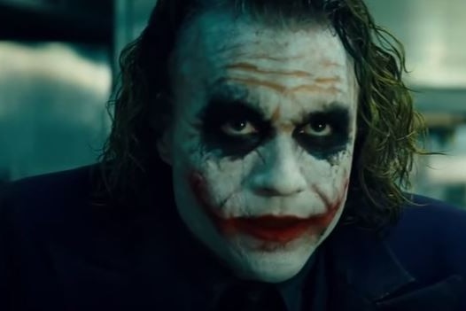 Movie still from The Dark Knight, Heath Ledger as The Joker