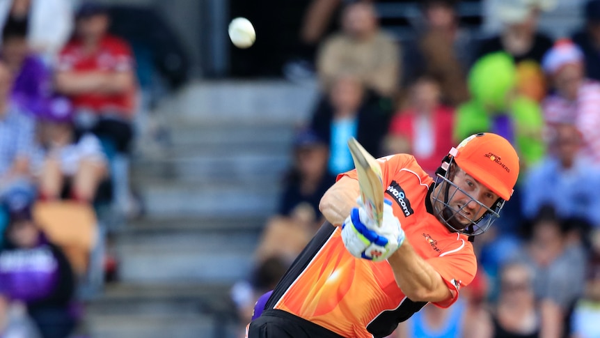 Shaun Marsh launches a big shot against the Hurricanes