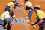 Workers build a gas pipeline in Queensland