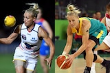 Erin Phillips as an AFLW player and playing for the Opals