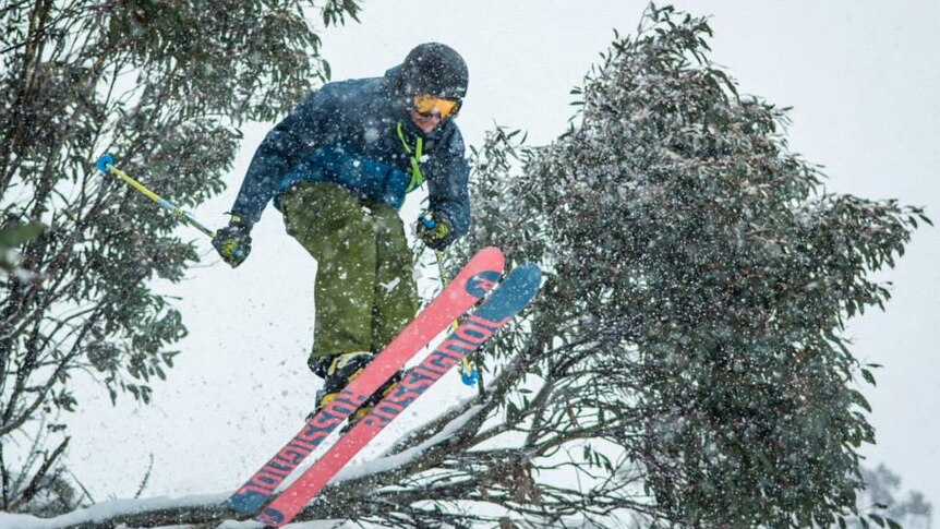 A skier at Thredbo Resort late on Saturday