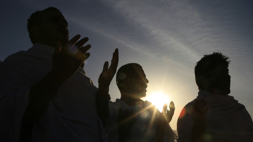 Muslim pilgrims gather on Mt Arafat