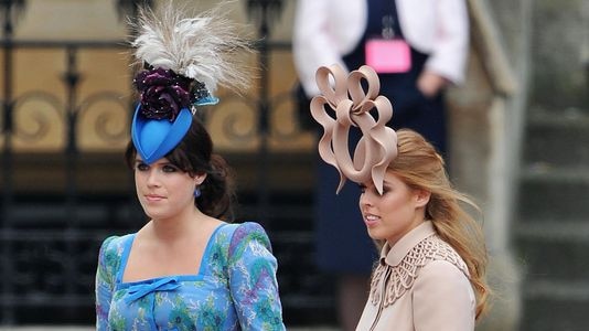 LtoR Princess Eugenie of York and Princess Beatrice of York arrive at Westminster Abbey