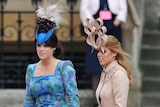 LtoR Princess Eugenie of York and Princess Beatrice of York arrive at Westminster Abbey