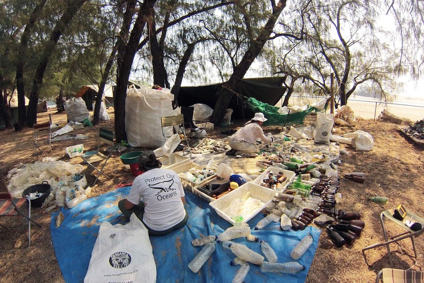 Janie Creek Camp at Old Mapoon Beach, where all the sorting and counting of collected rubbish took place.