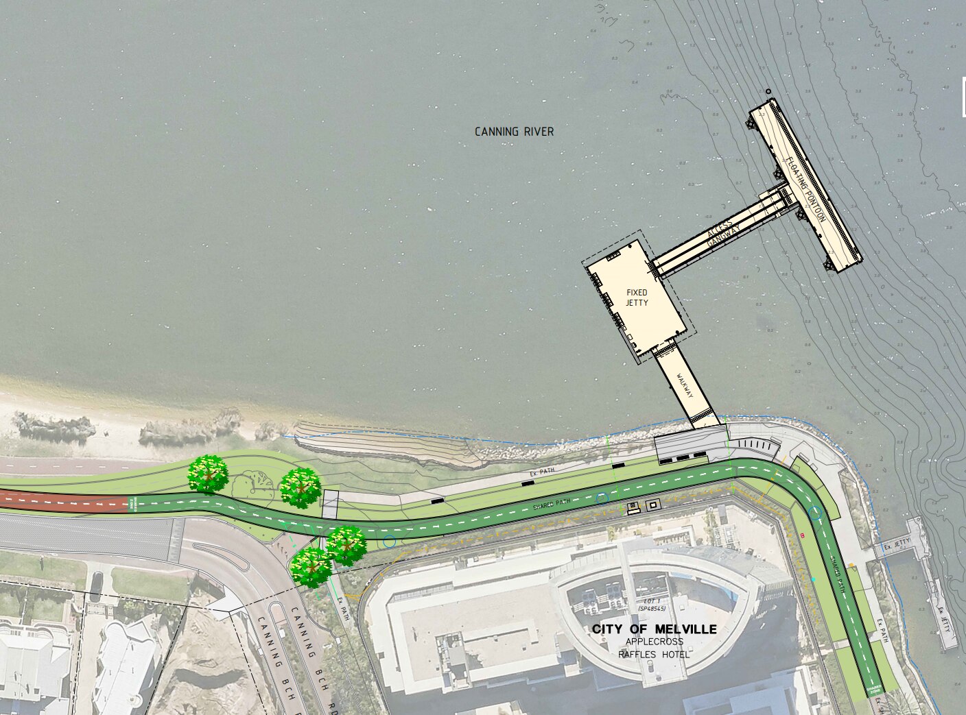 Un mapa a vista de pájaro de una terminal de ferry.