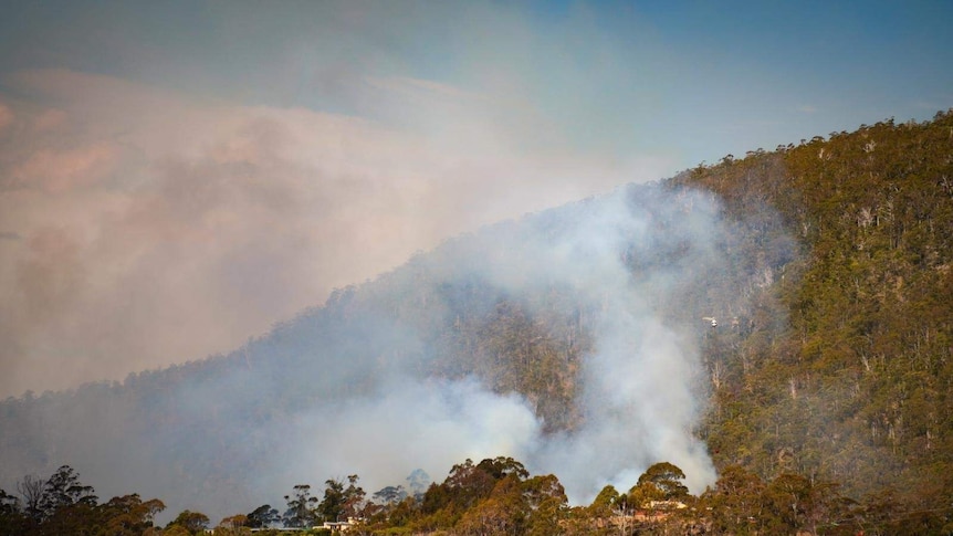 Smoke and fire near Hobart.