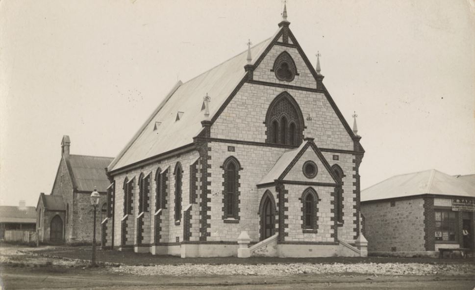A black and white image of a church