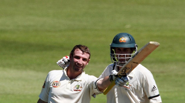 One step closer...Hughes (l) credits Simon Katich with keeping positive about another Test berth.