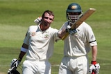 One step closer...Hughes (l) credits Simon Katich with keeping positive about another Test berth.