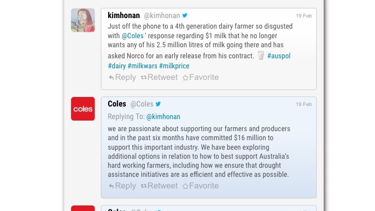 Coles response on twitter to dairy farmers' concerns