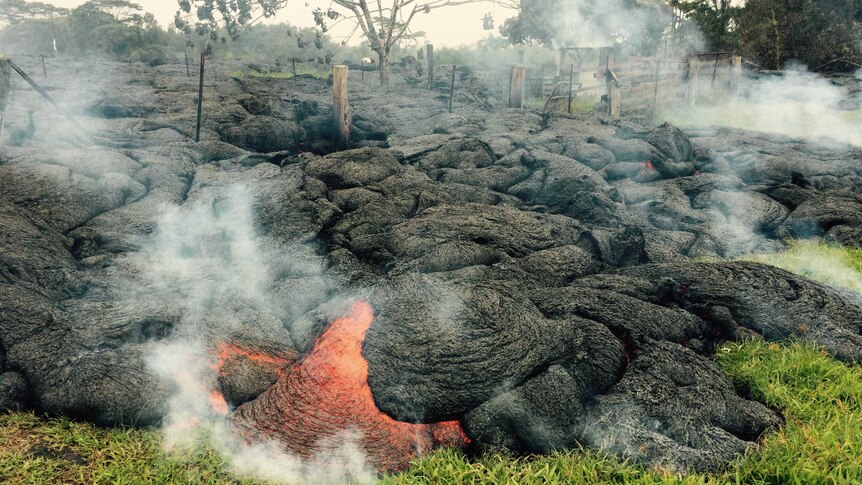 A portion of the lava flow from Hawaii's Kilauea volcano continues to advance