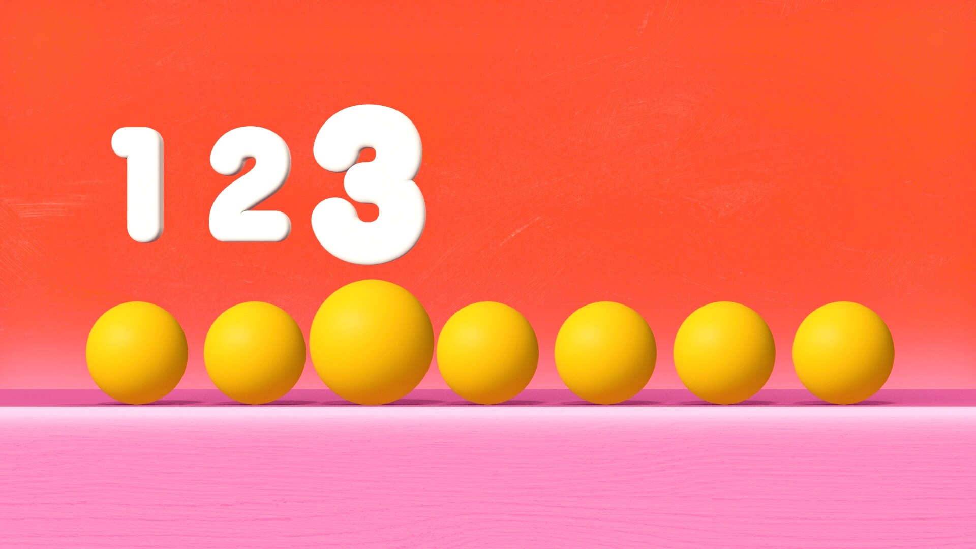 Row of spheres, first 3 numbered 1 to 3