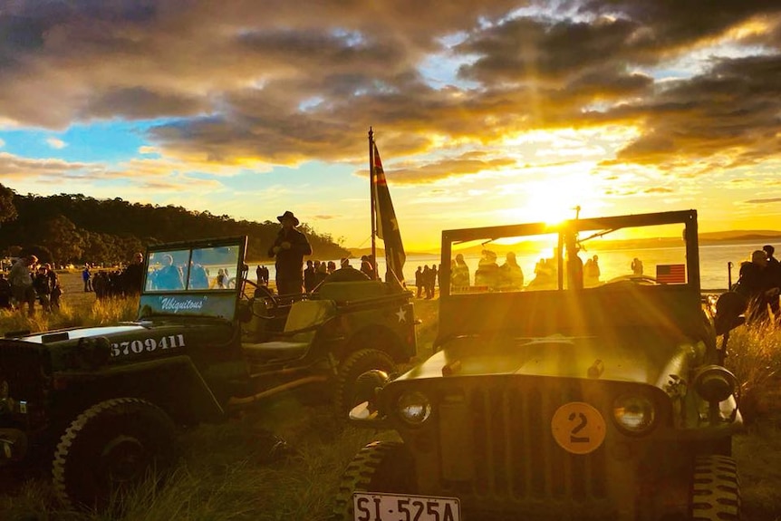 Jeeps at the dawn service, Kingston Beach, Tasmania 2018.