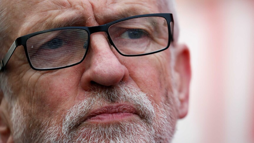 A close up of Jeremy Corbyn's face
