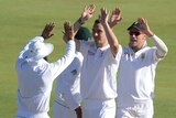 SA bowler Kyle Abbott celebrates wicket