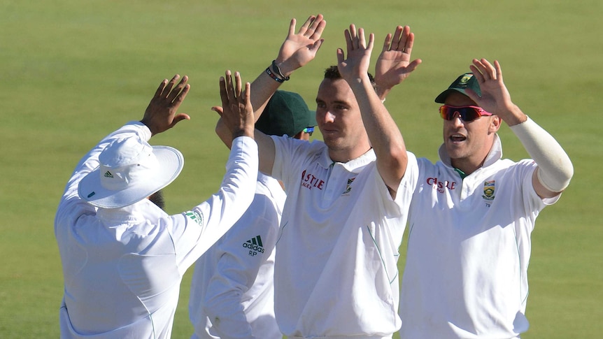 SA bowler Kyle Abbott celebrates wicket
