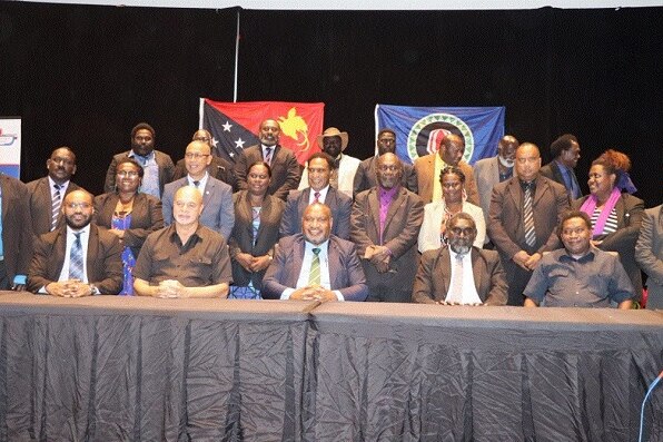 Prime Minister James Marape na President Ishmael Toroama wantaim ol JSB delegates long POM (ABG Gavman)