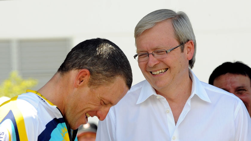 First class effort: Lance Armstrong and Kevin Rudd in Adelaide.